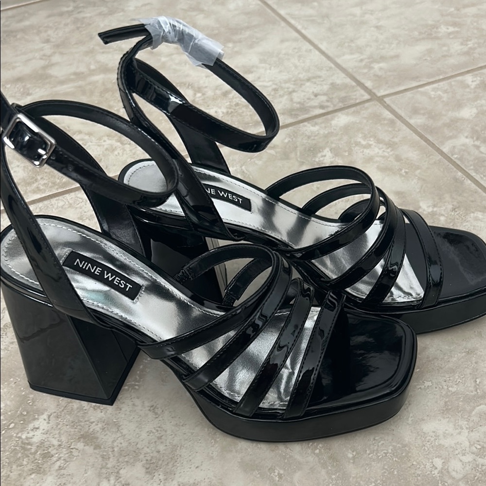 Nine West Black Strappy Block Heel Sandals